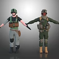 Two Military Character Models Wearing Tactical Gear And Different Uniforms