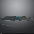 Modern Folding Knife With Engraved Blade Gray Textured Handle Blue Accent And Reflective Finish