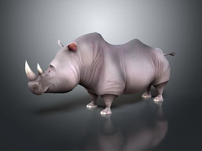 Detailed 3D Rhino Character Model Featuring Large Horns Gray Skin And Realistic Texture 3d model