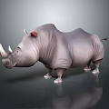 Detailed 3D Rhino Character Model Featuring Large Horns Gray Skin And Realistic Texture
