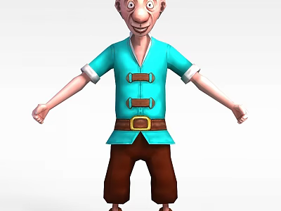 Cheerful Cartoon Character With Open Arms Near Blue Storage Lockers 3d model