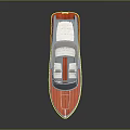 Sleek Modern Speedboat With Orange Deck White Blue Hull Transparent Windshield And Seats