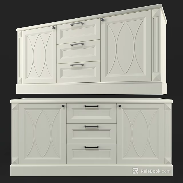 Modern White Dresser With Arched Drawers And Cabinet Doors Design 3d model 