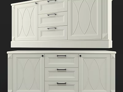 Modern White Dresser With Arched Drawers And Cabinet Doors Design 3d model