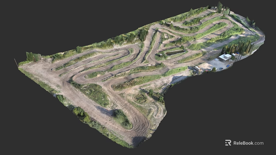 Off Road Motorcycle Racing Track With Curved Dirt Paths And Natural Surroundings 3d model 