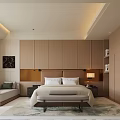 Modern Hotel Room Interior With King Bed Wooden Cabinets Sofa And Decorative Lighting