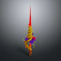 3D Rendered Weapon with Spiral Shaped Red Spike Top Yellow Orange Gradient Purple Pink Flowers