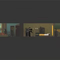 Cartoon Scene with Multi Room Layout Featuring Colorful Walls Miniature Figures and Furniture