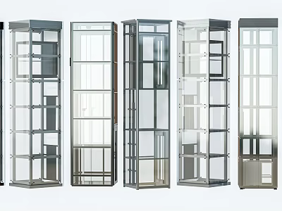 Modern Transparent Elevators Showcasing Various Styles And Glass Frame Designs 3d model