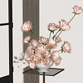 Delicate White Ceramic Vase With Pink Roses And White Orchids On Gold Table Near Window