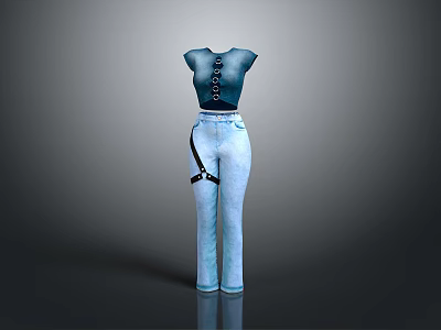 Blue Strappy Top With Light Blue High Waist Straight Jeans On Mannequin 3d model