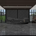 Modern Front Desk Reception With Wooden Panel Wall Round Desk Marble Floor And Large Windows