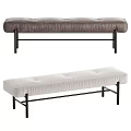 Modern Upholstered Bench Design With Gray Padded Seat And Black Metal Legs