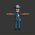 Cartoon Police Character In Blue Uniform With Cap Serious Expression And Outstretched Arms