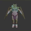 3D Silver Robot Character With Mechanical Armor Shield Arms And Metallic Body