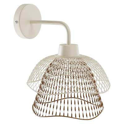 Modern White Wall Lamp With Woven Rattan Dome Shade For Home Interior Lighting 3d model