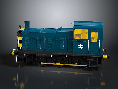 Blue and Yellow Model Train Locomotive with Detailed Design Black Wheels and Yellow Windows 3d model