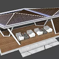 Modern Geometric Landscape Pavilion With Wooden Sunshade Roof White Sofas And Wooden Platform
