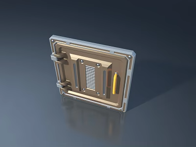 Modern Swing Door With Metal Frame Ventilation Grille And Yellow Handle 3d model