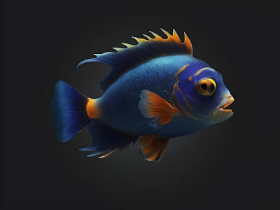 Vibrant Blue Tropical Fish with Orange Fins Tail and Yellow Eyes 3d model