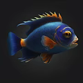 Vibrant Blue Tropical Fish with Orange Fins Tail and Yellow Eyes