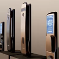 Smart Door Locks With Digital Screens And Keypad Features On Display Stand 3d model