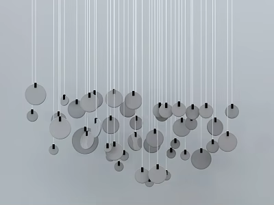 Modern Chandelier With Circular Metal Pieces of Various Sizes in Irregular Arrangement Against White Background 3d model