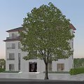 Elegant Three Story Detached Villa With White Exterior Balconies And Landscaped Driveway