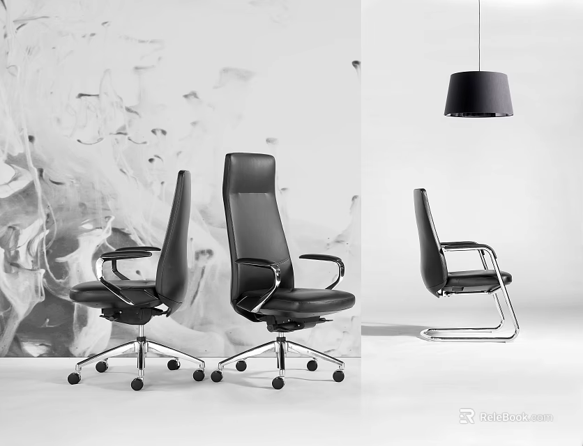 Black Modern Ergonomic Office Chair With Wheels Armrests And Metal Base 3d model 