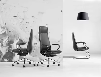 Black Modern Ergonomic Office Chair With Wheels Armrests And Metal Base 3d model