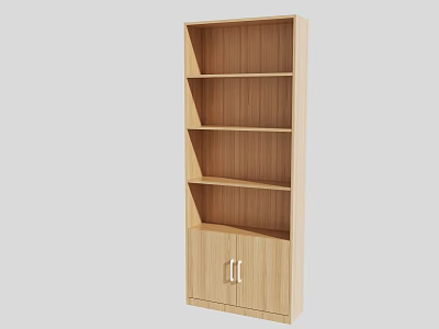 Light Wood Wooden Bookshelf With Multiple Open Shelves Bottom Cabinet For Home Storage 3d model