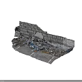 Construction Debris With Rubble Bricks And Blue Plastic Sheets Against Damaged Brick Wall 3d model