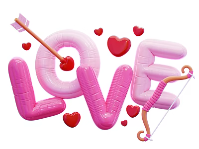 Decorative Ornament Set With Pink LOVE Balloon Letters Bow And Arrow Red Hearts 3d model