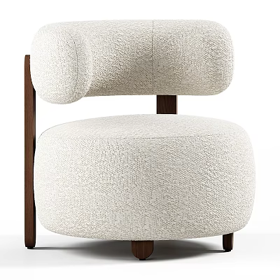 Light Colored Textured Fabric Single Sofa With Modern Rounded Arms And Wooden Legs 3d model