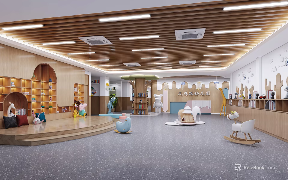 Modern Kindergarten Indoor Activity Space With Colorful Play Toys And Interactive Zones 3d model 