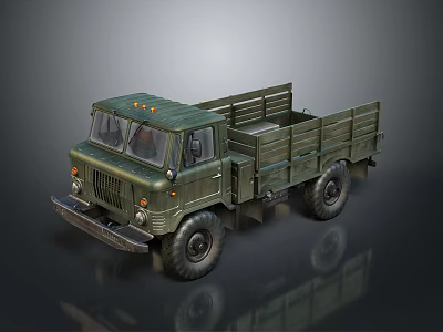 Military Truck in Military Green with Open Cargo Bed and Large Tires 3d model