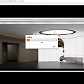 Modern Front Desk Reception Area With Circular Ceiling Light And Metal Decorative Sculpture