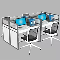 Modern Office Desk With Partition Dividers Computer Monitors And Ergonomic Chairs
