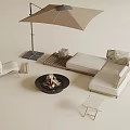 Outdoor Sofa Setup With Umbrella Fire Pit Chair And Side Table 3d model