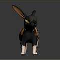 Fantasy Rabbit Creature With Black Body Orange Ears Scaled Pattern Yellow Eyes On Circular Base