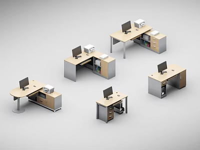 Modern Office Workstations With Computers Desks And Storage In Various Layouts 3d model