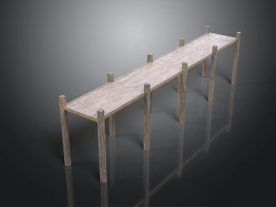 Long Modern Wooden Table With Multiple Legs And Wood Grain Surface Showing Smooth Reflection 3d model