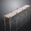 Long Modern Wooden Table With Multiple Legs And Wood Grain Surface Showing Smooth Reflection