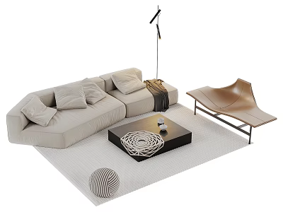 Modern Beige Sofa And Coffee Table Set With Intricate Design Area Rug And Accent Chair 3d model