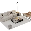 Modern Beige Sofa And Coffee Table Set With Intricate Design Area Rug And Accent Chair