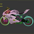 Sleek Modern White and Gray Motorcycle with Yellow Accents and Gray Background Reflection