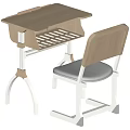 Modern Wooden Study Desk And Chair Set With Metal Frame And Gray Cushion