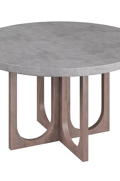 Round Gray Concrete Dining Table With Modern Minimalist Wooden Legs Design 3d model