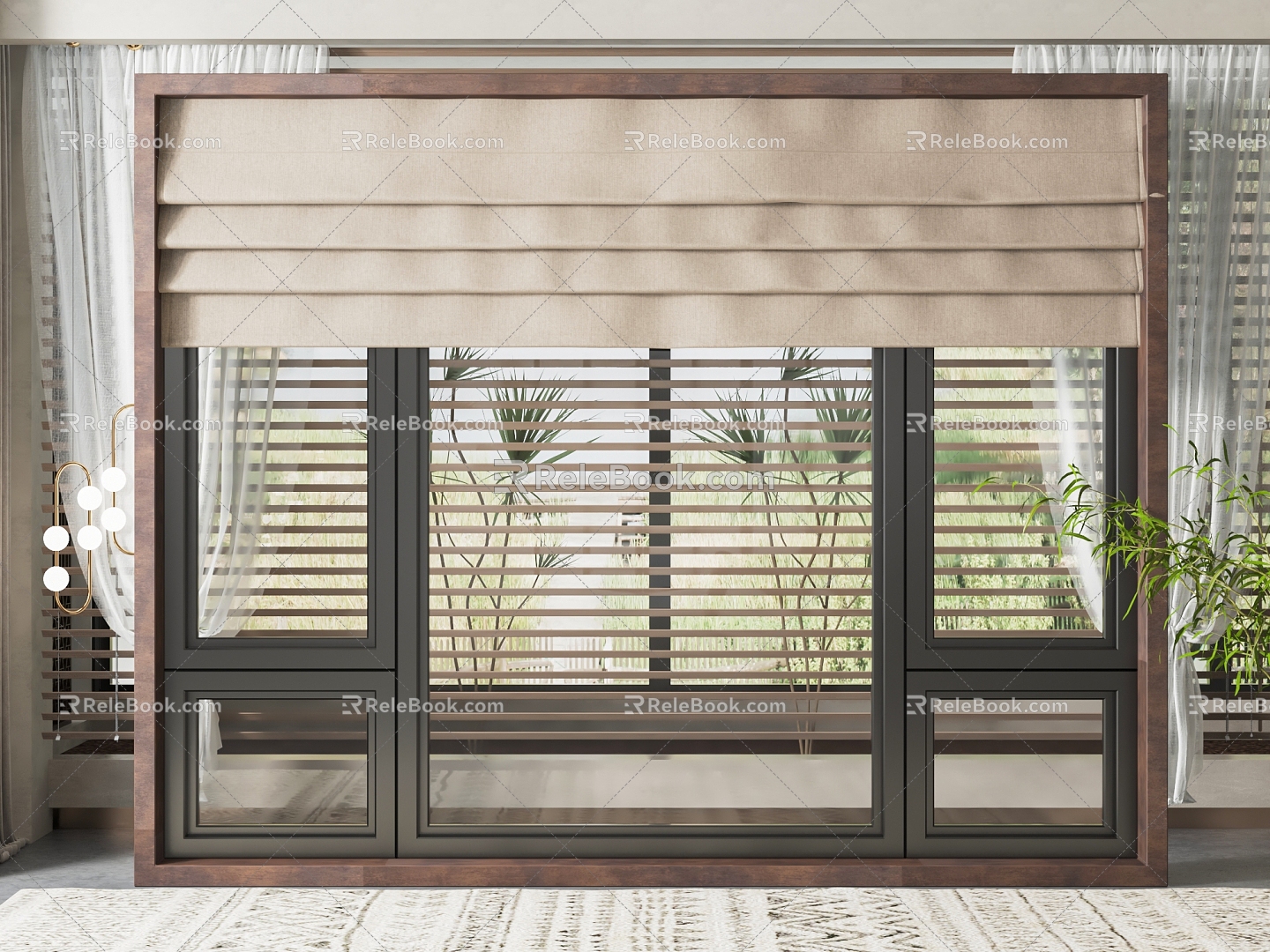 Jane European Curtain Floor-to-ceiling Window 3d model