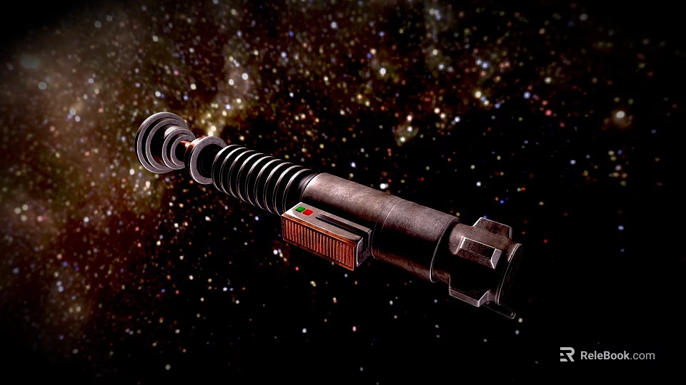 Vintage Metal Weapon With Spiral Design Red Accent On Sparkling Starry Background 3d model 